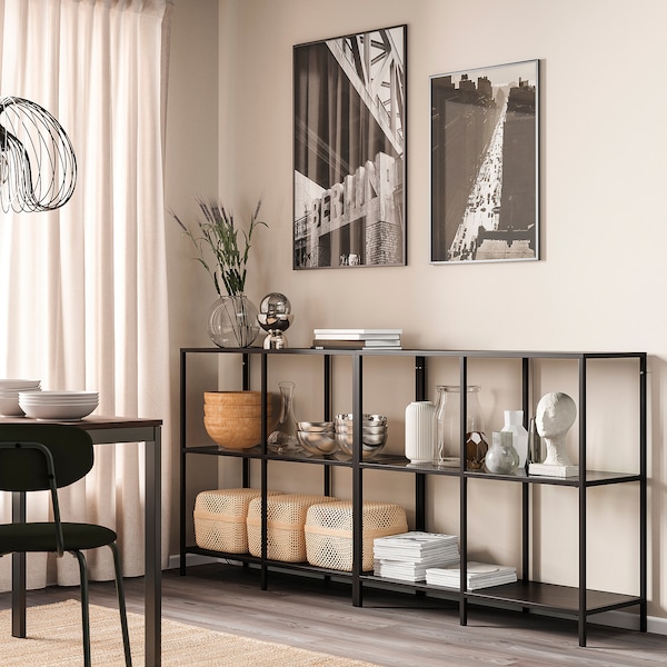 IKEA VITTSJÖ storage combination, 78 3/4x14 1/8x36 5/8 in Black / Brown / Glass, Ikea Ireland | 2831KXEPO