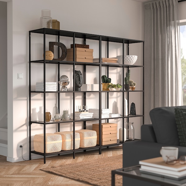IKEA VITTSJÖ storage combination, 78 3/4x14 1/8x68 7/8 in Black / Brown / Glass, Ikea Ireland | 3765FDYSA