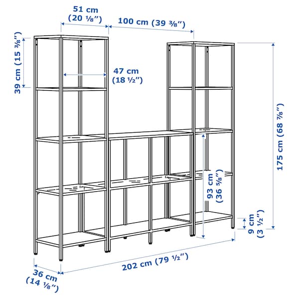 IKEA VITTSJÖ storage combination, 79 1/2x14 1/8x68 7/8 in Black / Brown / Glass, Ikea Ireland | 8413CABNJ