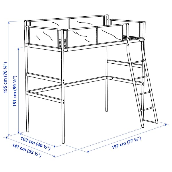 IKEA VITVAL loft bed frame, Twin White / Light Gray, Ikea Ireland | 4371OIWRP