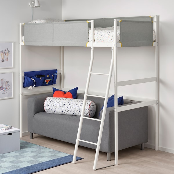IKEA VITVAL loft bed frame, Twin White / Light Gray, Ikea Ireland | 4371OIWRP