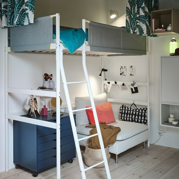 IKEA VITVAL loft bed frame, Twin White / Light Gray, Ikea Ireland | 4371OIWRP