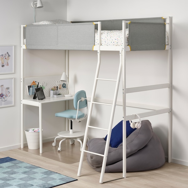 IKEA VITVAL loft bed frame with desk top, Twin White / Light Gray, Ikea Ireland | 9205ISMPT