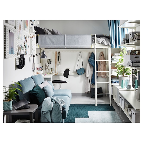 IKEA VITVAL loft bed frame with desk top, Twin White / Light Gray, Ikea Ireland | 9205ISMPT