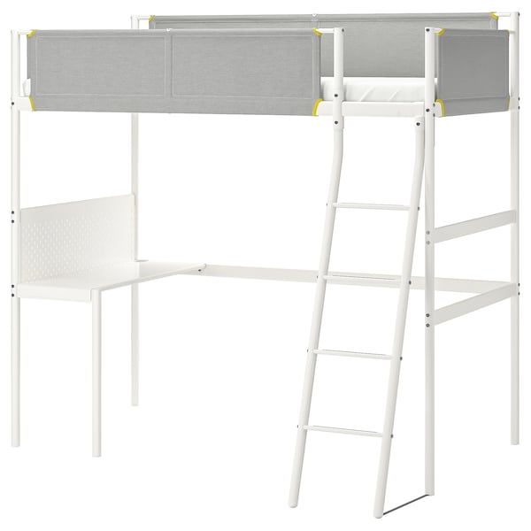 IKEA VITVAL loft bed frame with desk top, Twin White / Light Gray, Ikea Ireland | 9205ISMPT