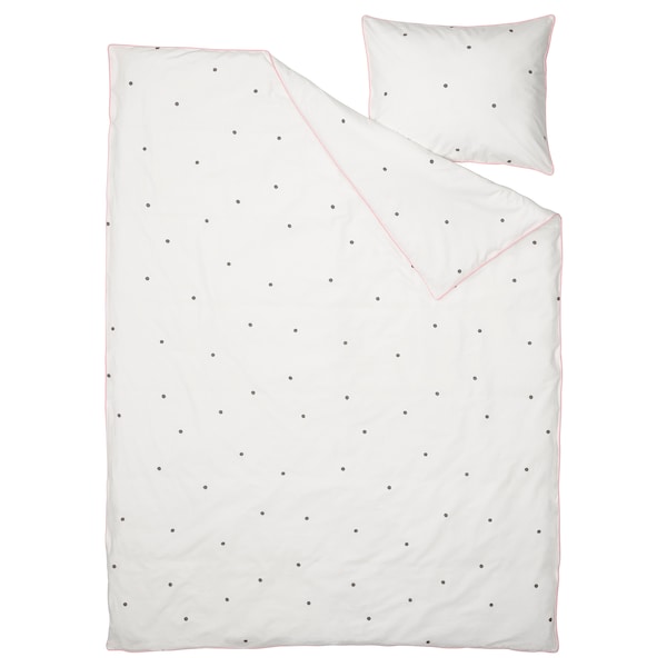 IKEA VÄNKRETS duvet cover and pillowcase(s), dot pattern white/pink, Twin White / Pink, Ikea Ireland | 3674PALGT