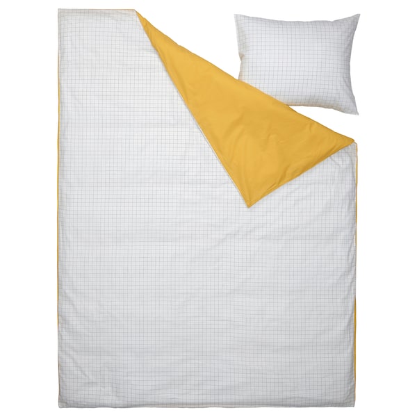 IKEA VÄNKRETS duvet cover and pillowcase(s), check pattern, Twin White / Yellow, Ikea Ireland | 2948HRDMS