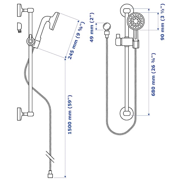 IKEA VOXNAN Riser rail with hand shower/outlet, chrome plated, Ikea Ireland | 5309FBGYH