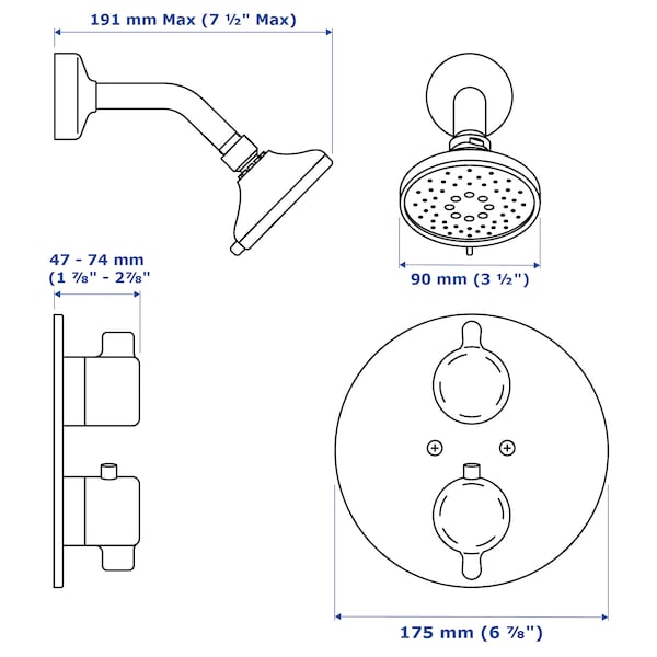 IKEA VOXNAN showerhead with thermostatic faucet, chrome plated, Ikea Ireland | 5321OVQLK
