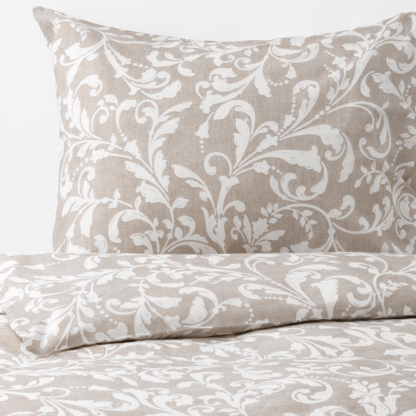 IKEA VÅRBRÄCKA duvet cover and pillowcase(s), Full/Queen (Double/Queen) Beige / White, Ikea Ireland | 0275PFLNI