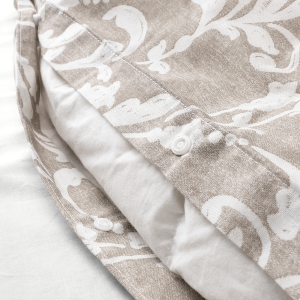 IKEA VÅRBRÄCKA duvet cover and pillowcase(s), Full/Queen (Double/Queen) Beige / White, Ikea Ireland | 0275PFLNI