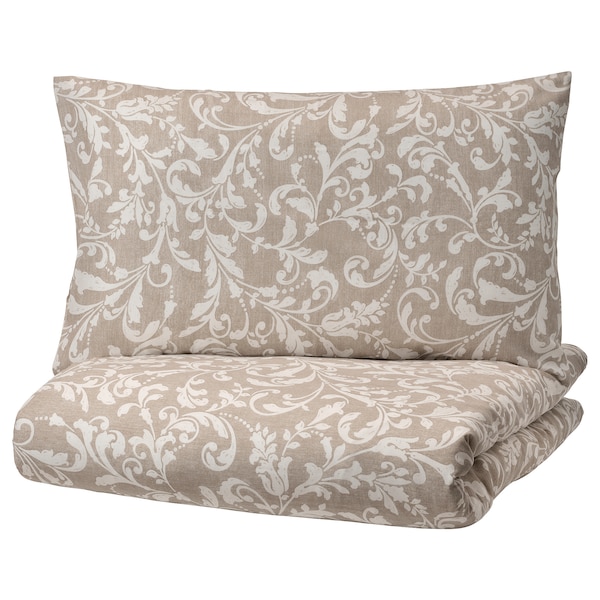 IKEA VÅRBRÄCKA duvet cover and pillowcase(s), Full/Queen (Double/Queen) Beige / White, Ikea Ireland | 0275PFLNI