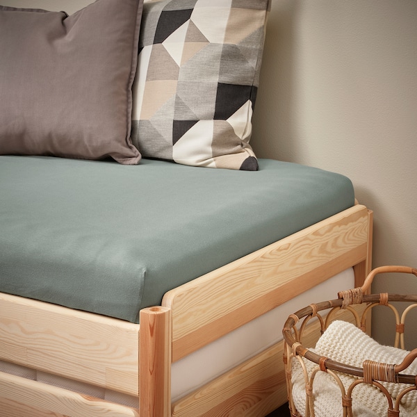 IKEA VÅRVIAL fitted sheet for twin daybed, Twin Gray / Green, Ikea Ireland | 8542WAOCT